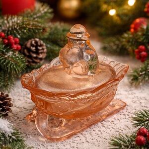 Westmoreland Santa On Sleigh Candy Dish. Pink